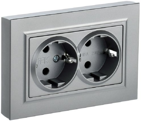 Розетка с заземлением IEK Brite РС12-3-БрА 1-м. 2 мод. алюминий картинка